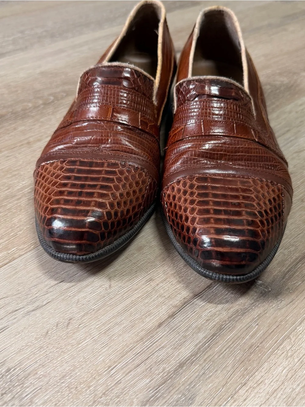 Stacy Adams Cognac Croc-Embossed Leather Slip-On Loafers